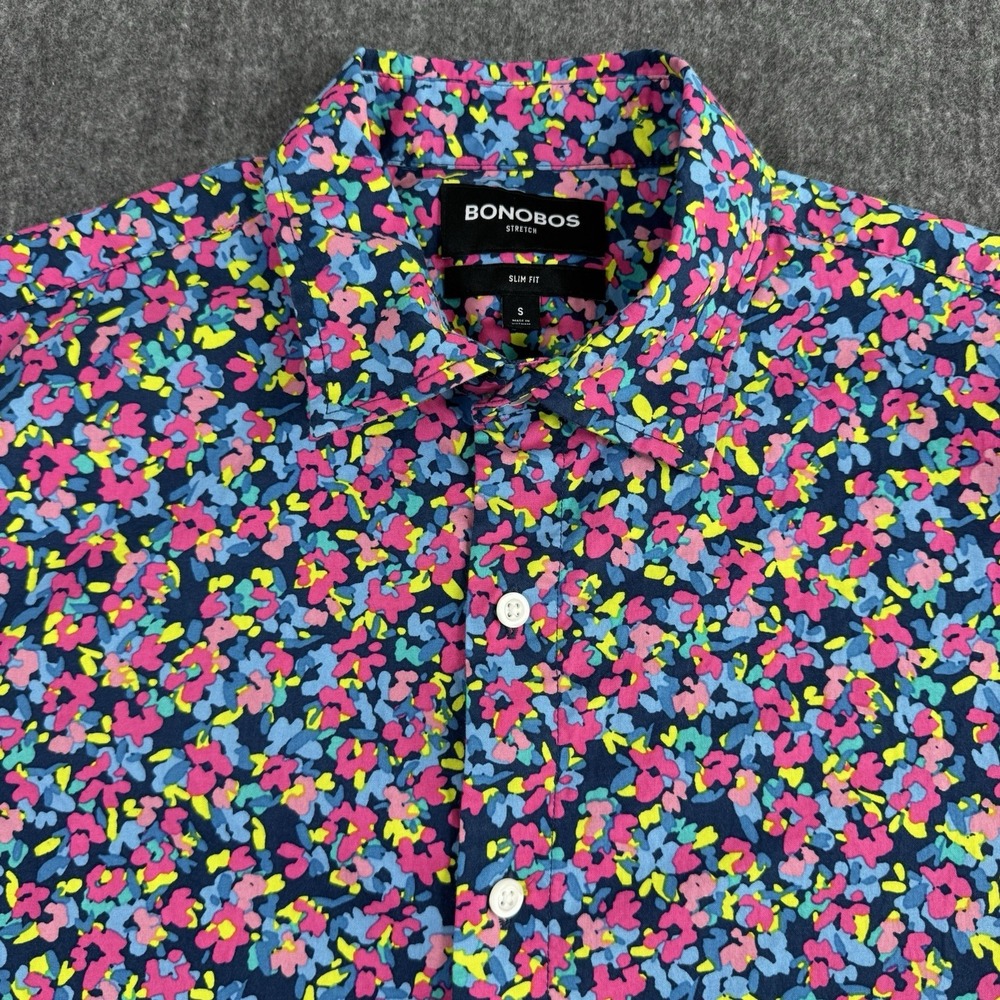 Bonobos Men's S Slim Fit Stretch Short Sleeve Shirt Floral Multicolor Cotton
